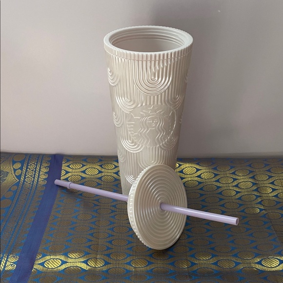 Starbucks Other - NWT 24 oz. Starbucks Cream Textured Tumbler with Purple Straw